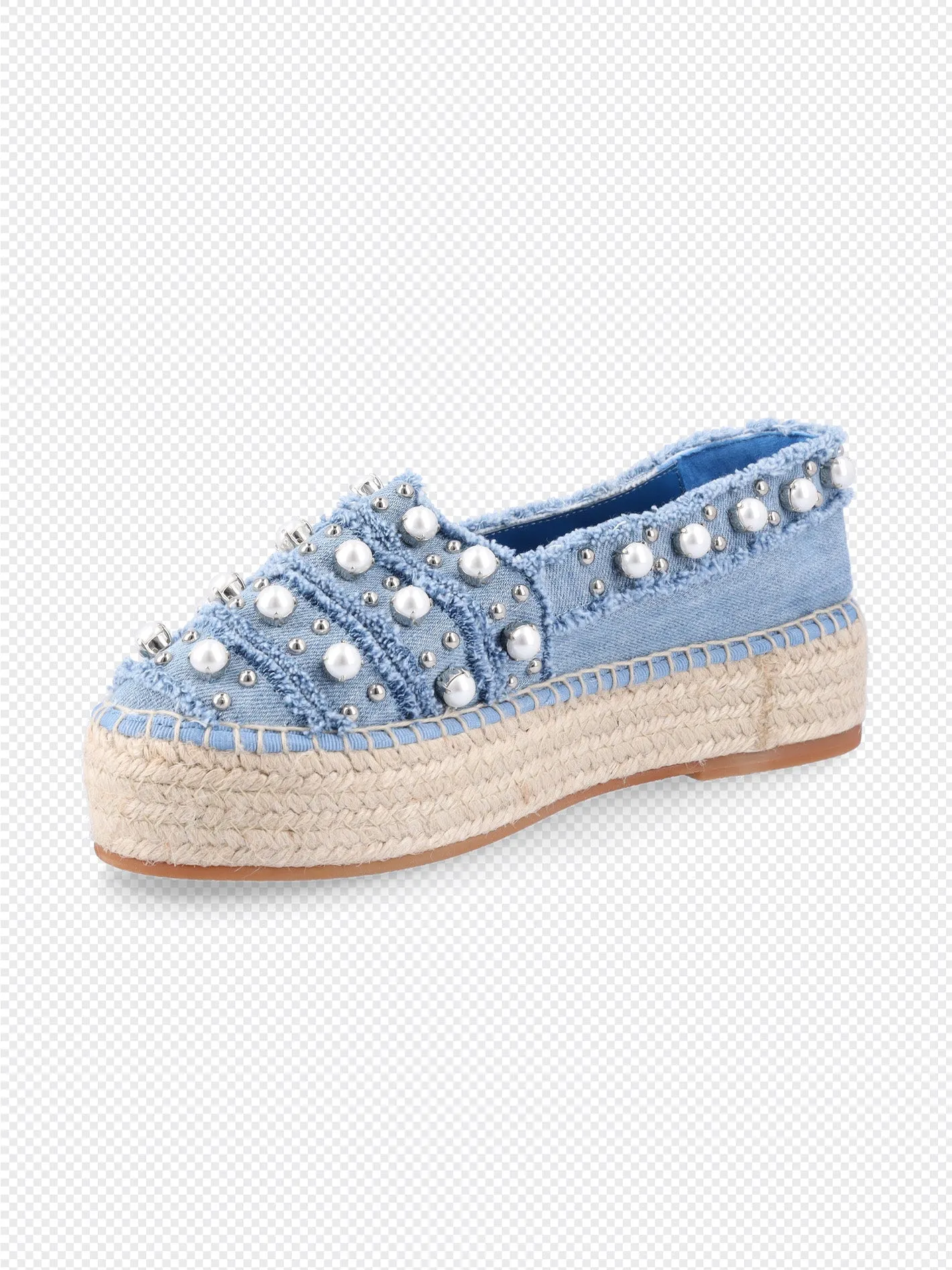 pearl-embellished denim espadrilles