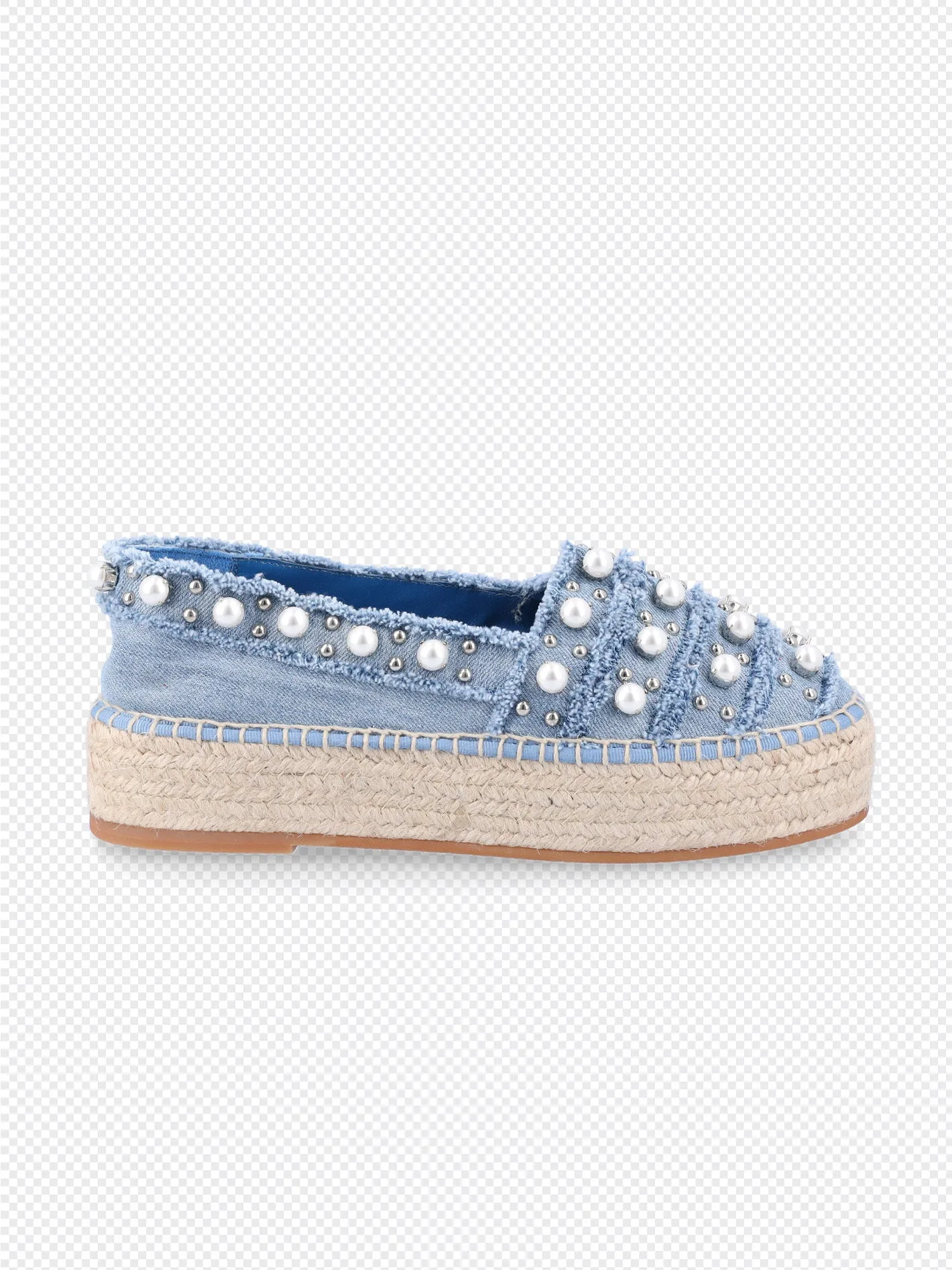 pearl-embellished denim espadrilles