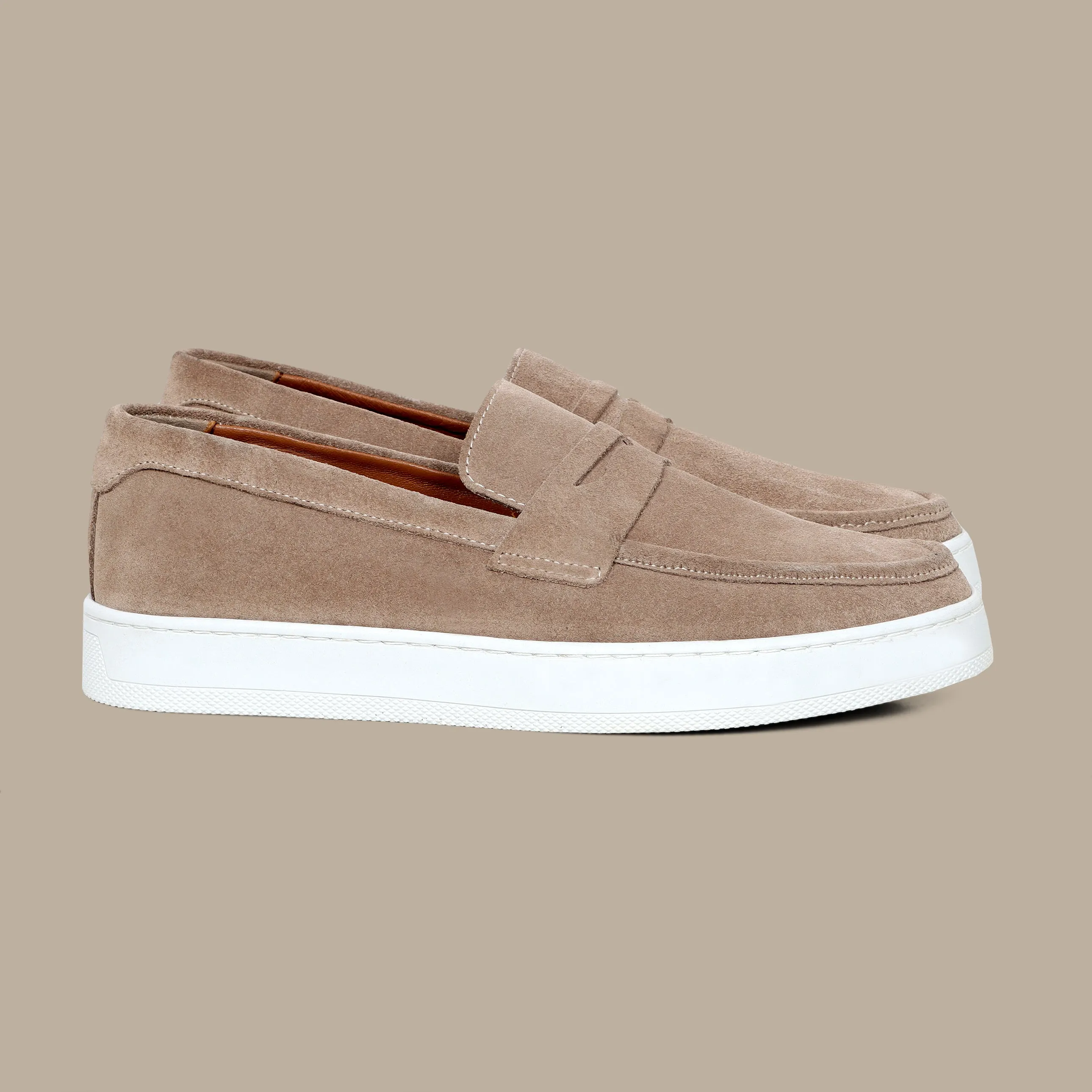 Penny Casual Loafer in Beige Suede