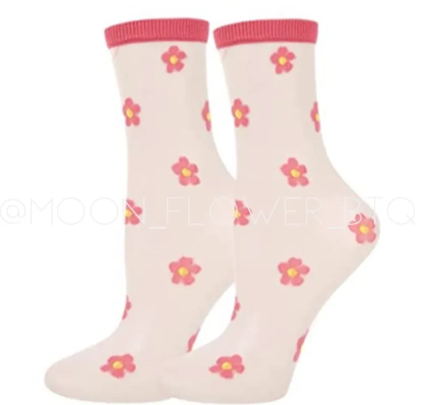 Pink Trendy Summer Floral Mesh Daisy Flower Socks