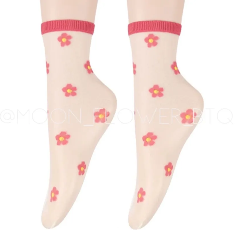 Pink Trendy Summer Floral Mesh Daisy Flower Socks