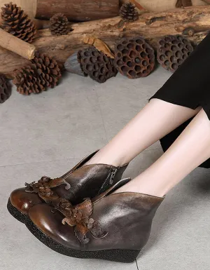 Polished Leather Retro flat Ankle Boots