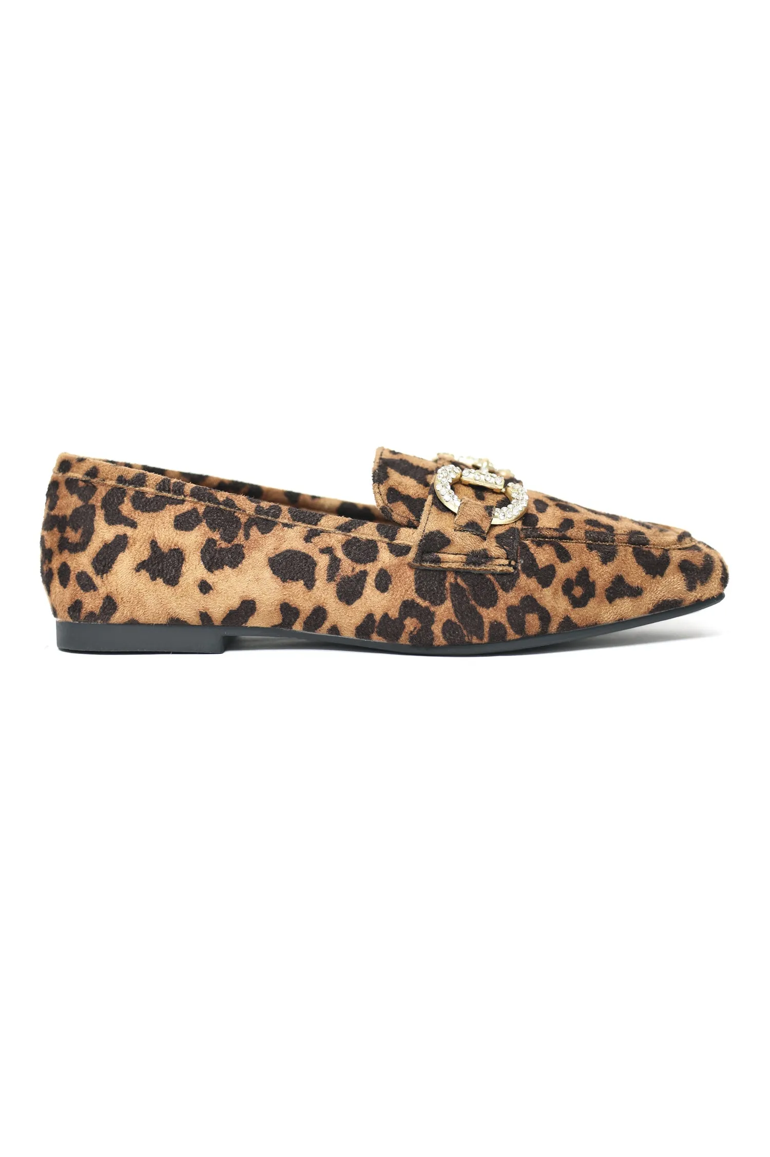 RHINESTONE BIT SUEDE LOAFERS-LEOPARD