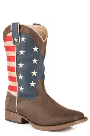 Roper Kids Boys Brown Faux Leather 0 American Patriot Cowboy Boots