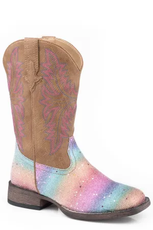 Roper Kids Girls Multi-Color Faux Leather Glitter Rainbow Cowboy Boots