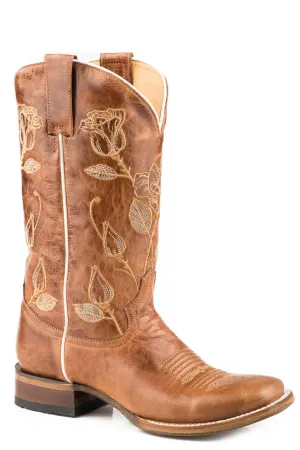 Roper Womens Marbled Brown Leather Desert Rose Cowboy Boots