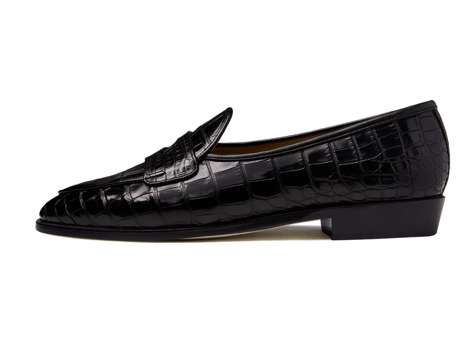 Sagan Ginkgo Precious Leather Loafers in Obsidian Black Crocodile