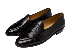 Sagan Ginkgo Precious Leather Loafers in Obsidian Black Crocodile