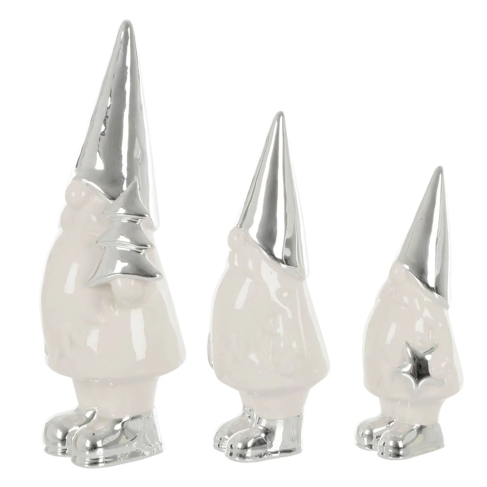 Set of 3 Santa Ornaments Ceramic White Silver Decorations 24cm