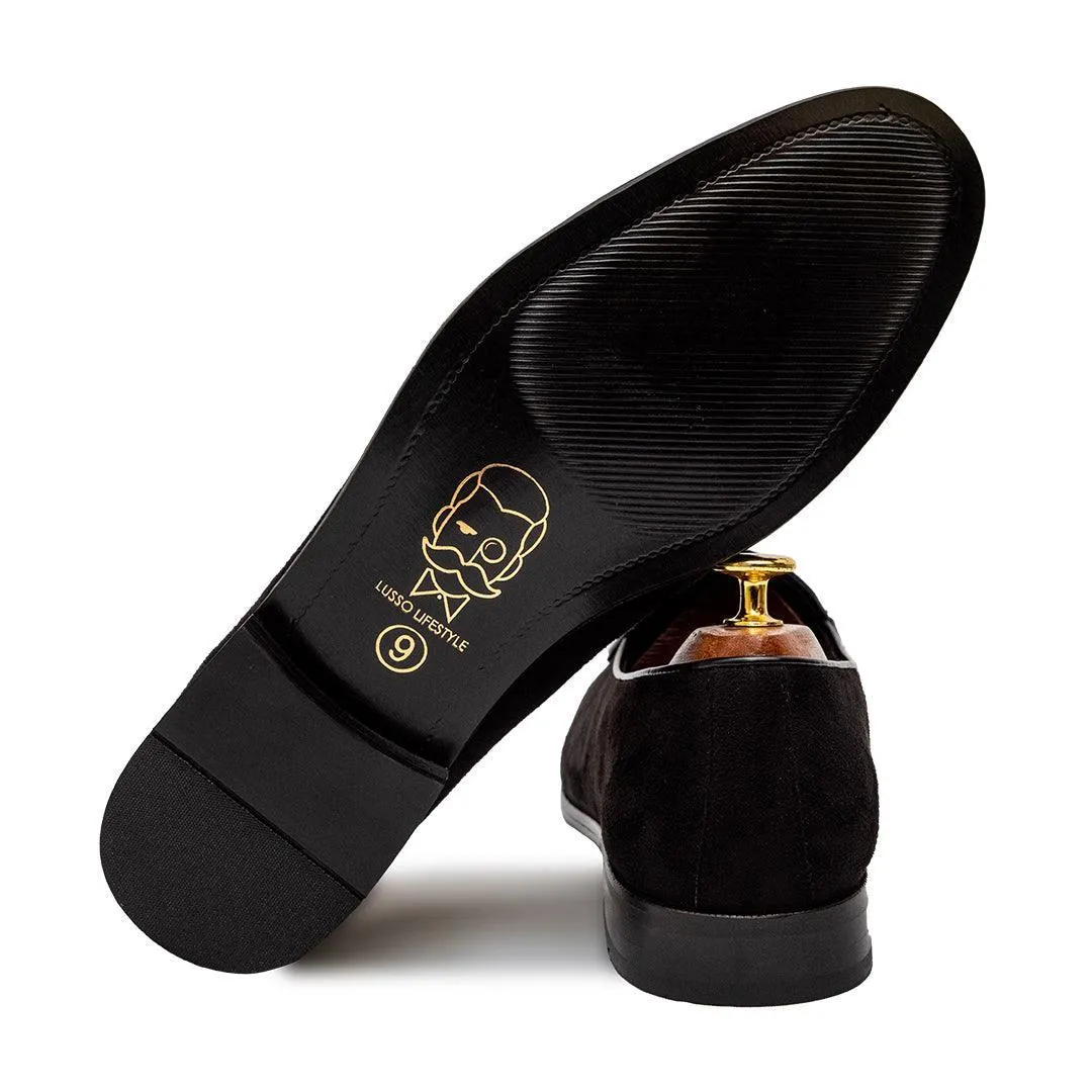 SHROFF - BLACK CROCO SUEDE SLIP-ON