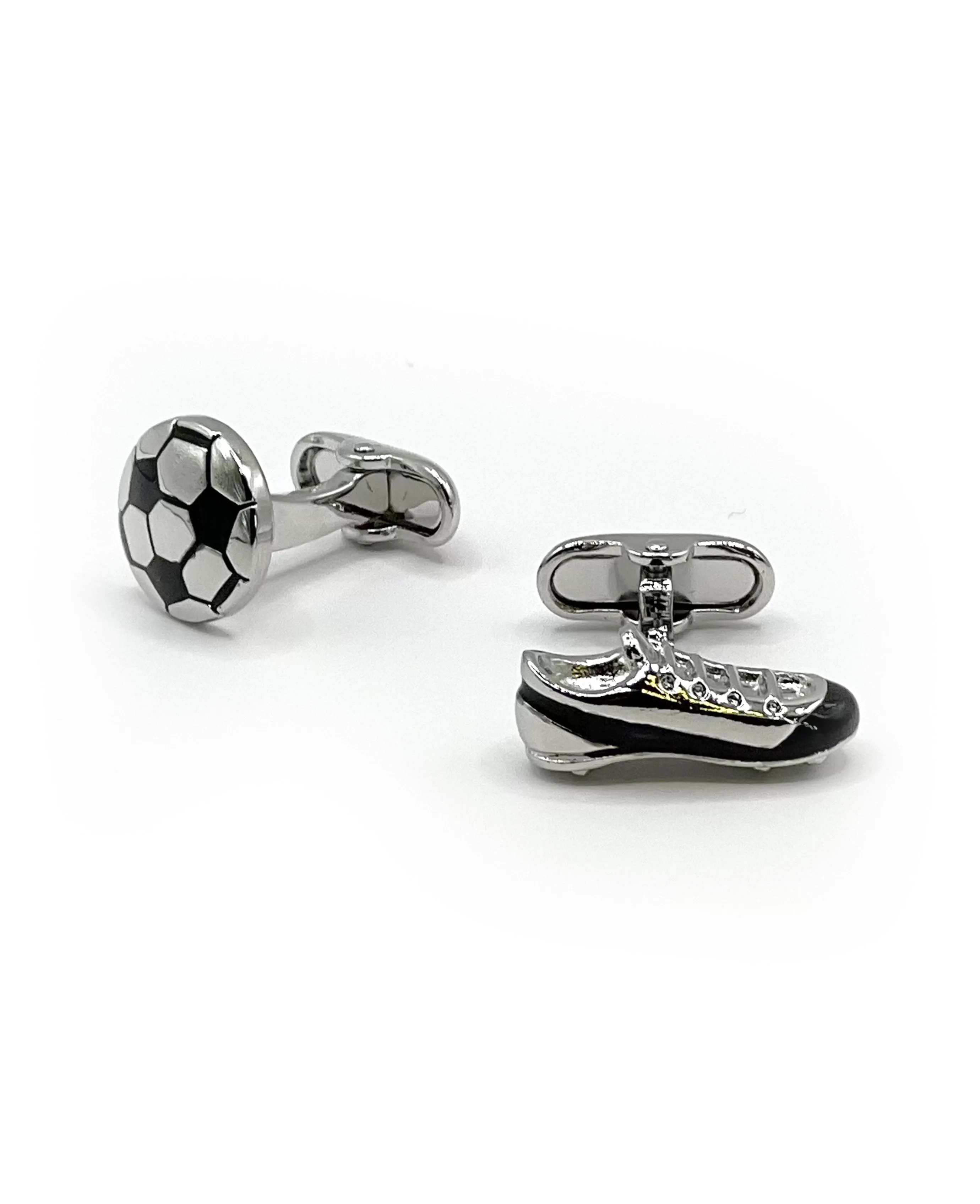 Silver Tone Rhodium Plated Football Cufflinks