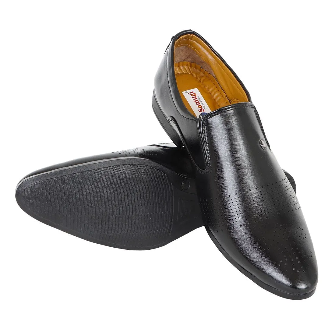 Somugi Black Slip on Formal Shoes for Men made by Artificial Leather