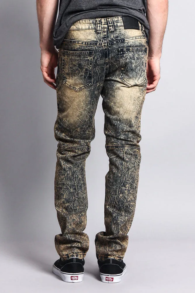 Stain Wash Biker Denim Jeans