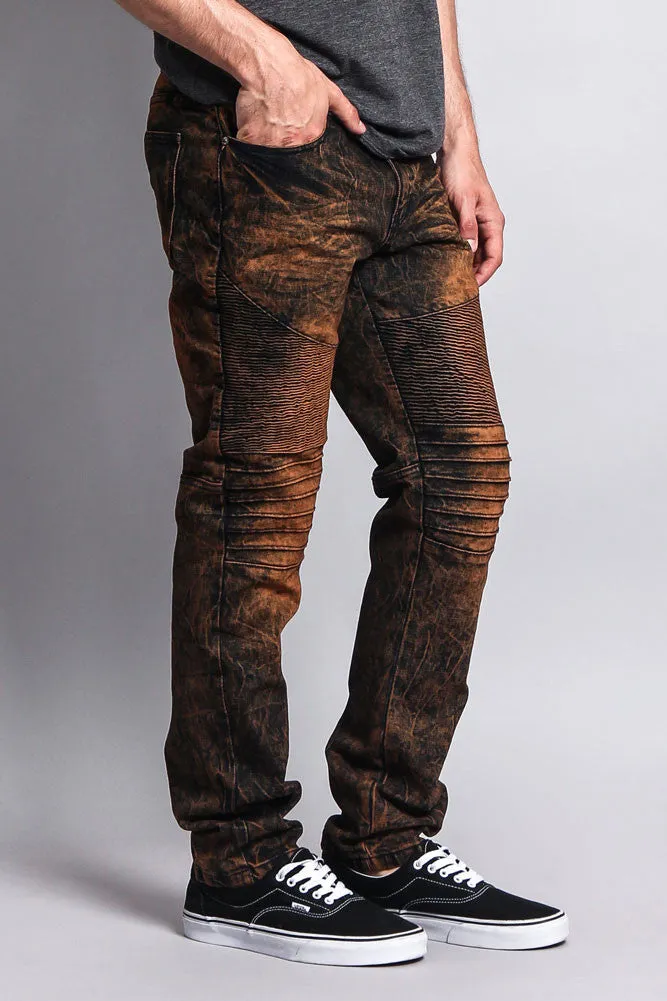 Stain Wash Biker Denim Jeans