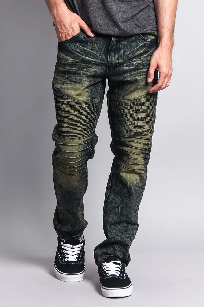 Stain Wash Biker Denim Jeans