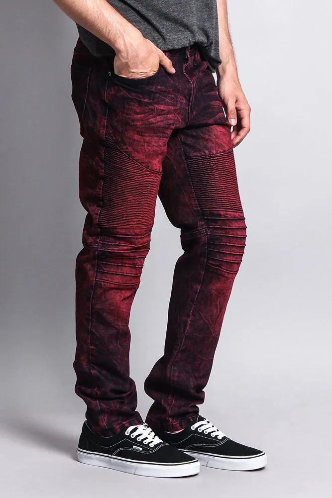 Stain Wash Biker Denim Jeans