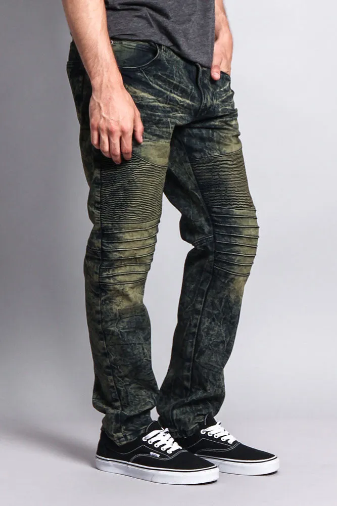 Stain Wash Biker Denim Jeans