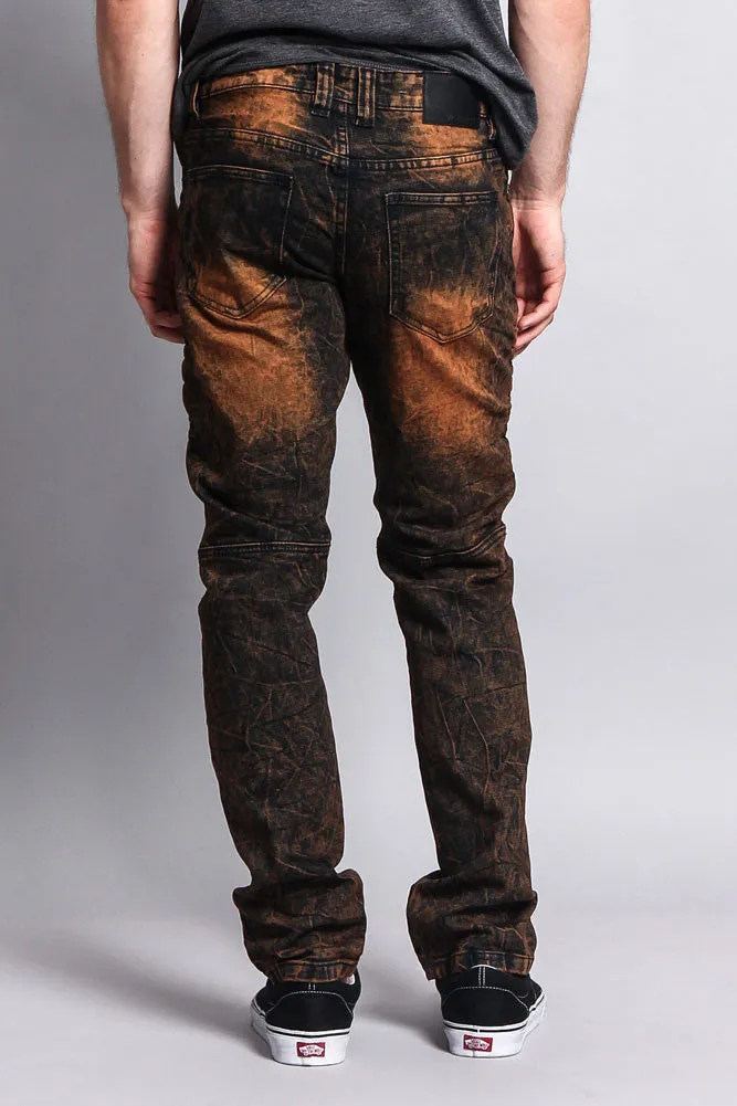 Stain Wash Biker Denim Jeans