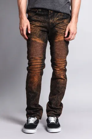 Stain Wash Biker Denim Jeans