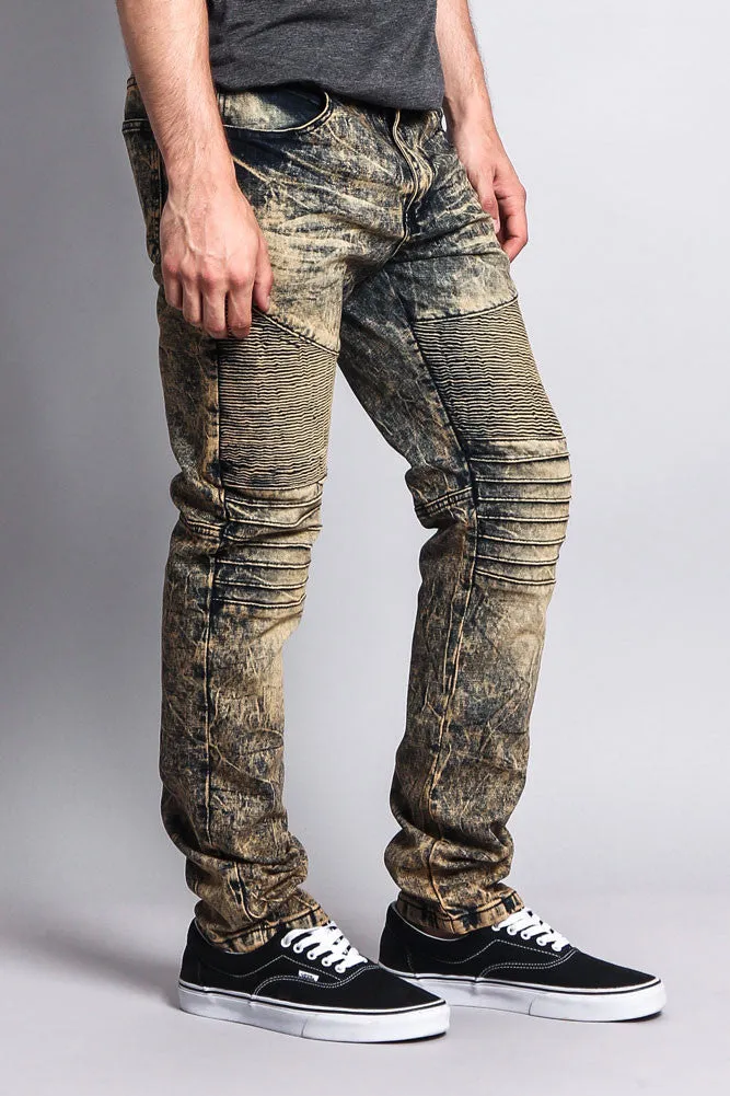 Stain Wash Biker Denim Jeans