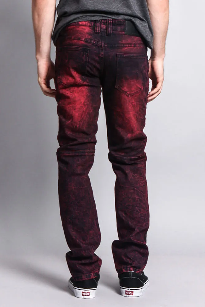 Stain Wash Biker Denim Jeans