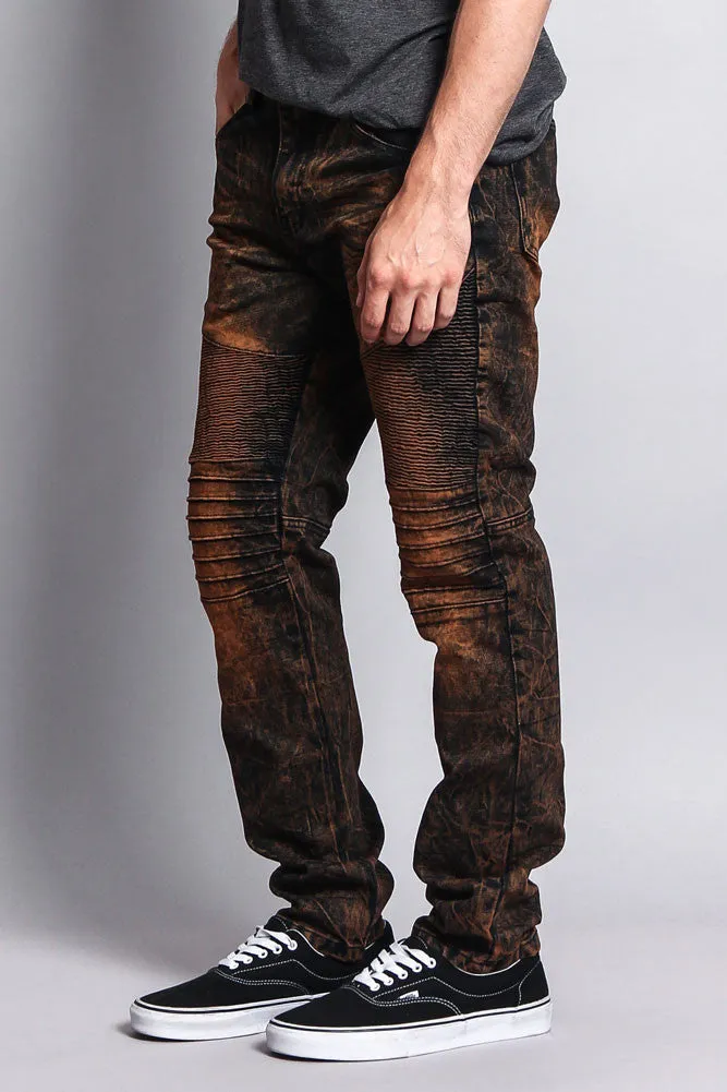 Stain Wash Biker Denim Jeans