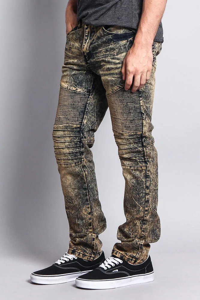 Stain Wash Biker Denim Jeans