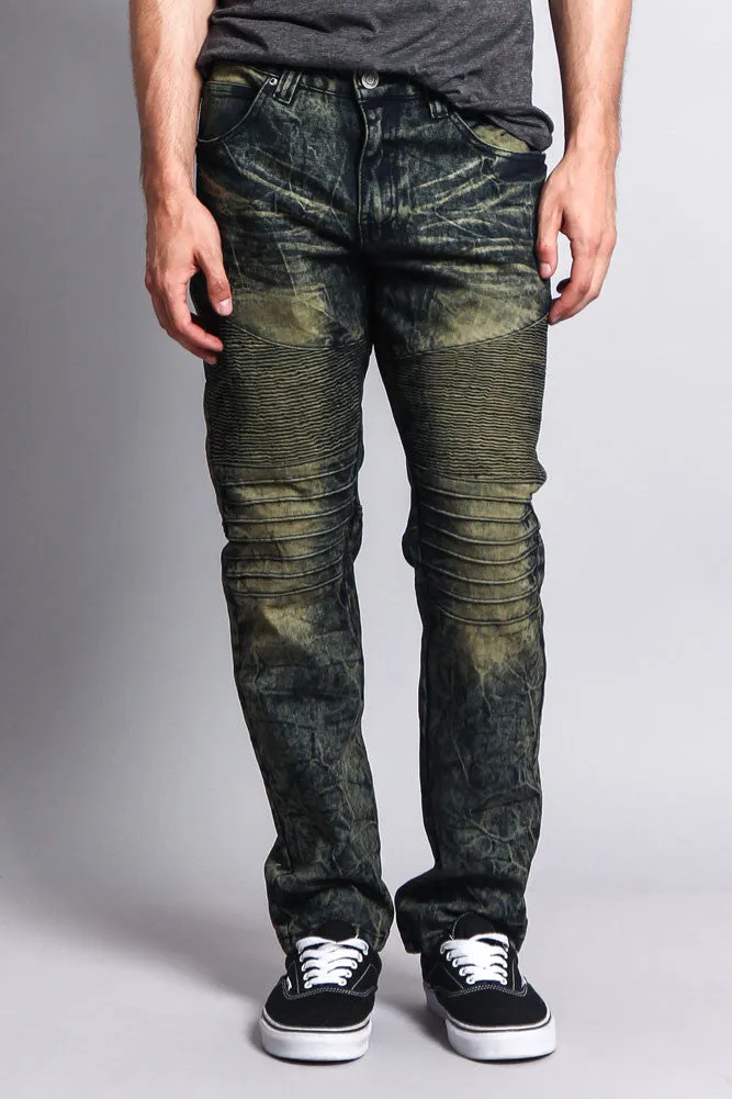 Stain Wash Biker Denim Jeans