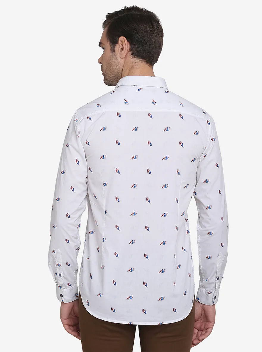 Star White Printed Slim Fit Casual Shirt | JadeBlue