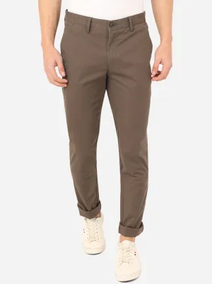 Taupe Brown Solid Uno Fit Casual Trouser | JadeBlue