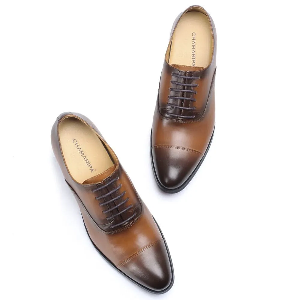 This item only ships to Europe - 7 CM / 2.76 Inches CMR CHAMARIPA Elegant Oxfords Elevator Dress Shoes Cow Leather Wedding Shoes