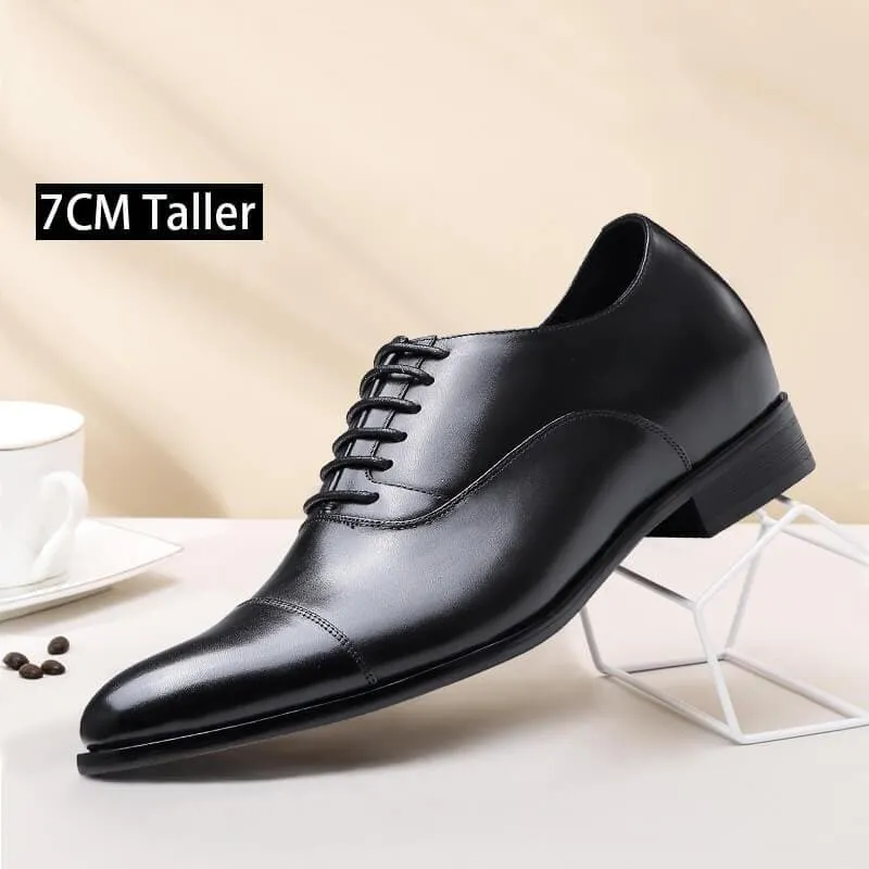 This item only ships to Europe - 7 CM / 2.76 Inches CMR CHAMARIPA Elegant Oxfords Elevator Dress Shoes Cow Leather Wedding Shoes