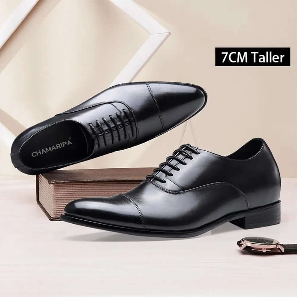 This item only ships to Europe - 7 CM / 2.76 Inches CMR CHAMARIPA Elegant Oxfords Elevator Dress Shoes Cow Leather Wedding Shoes