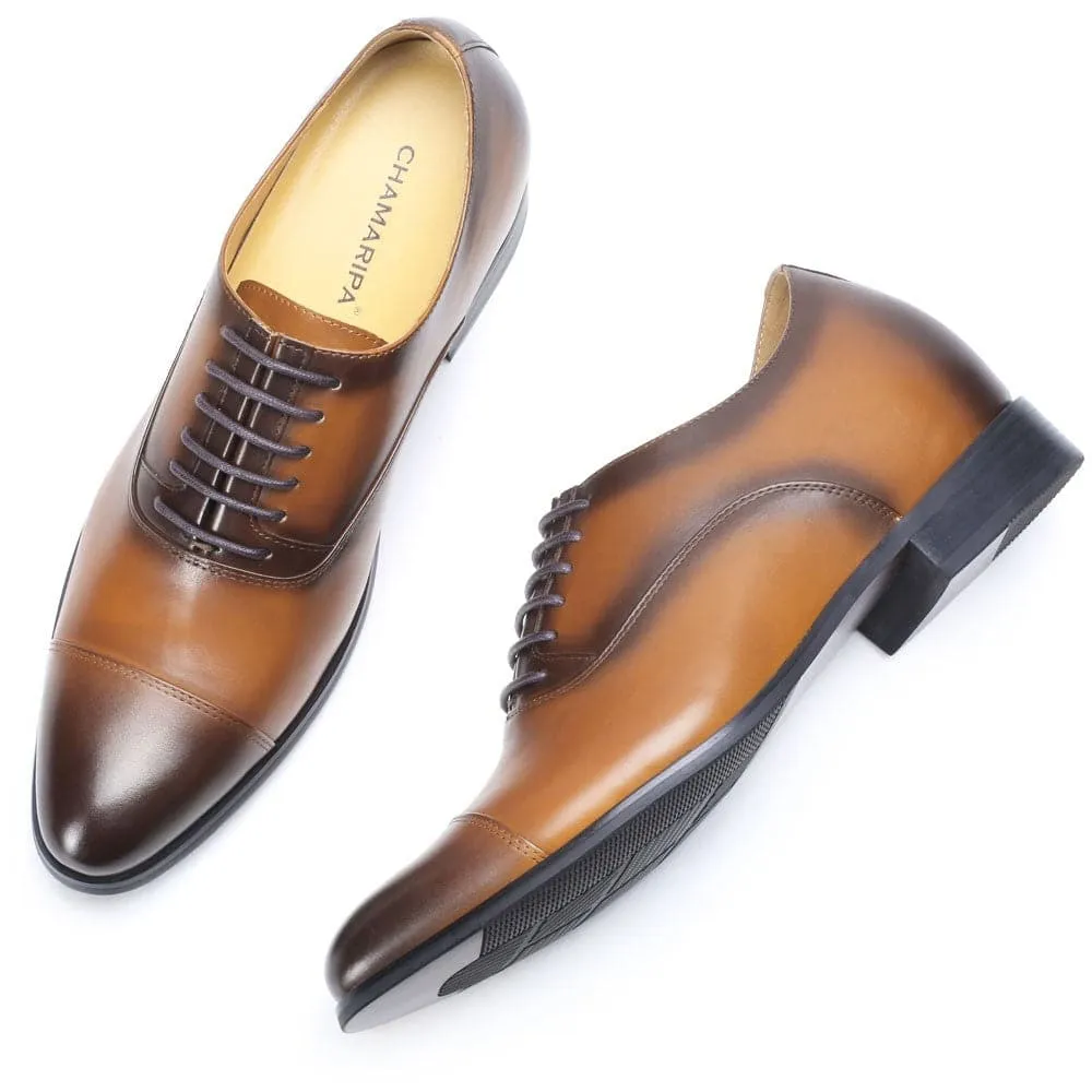 This item only ships to the United States - 7 CM / 2.76 Inches CMR CHAMARIPA Elegant Oxfords Elevator Dress Shoes Cow Leather Wedding Shoes