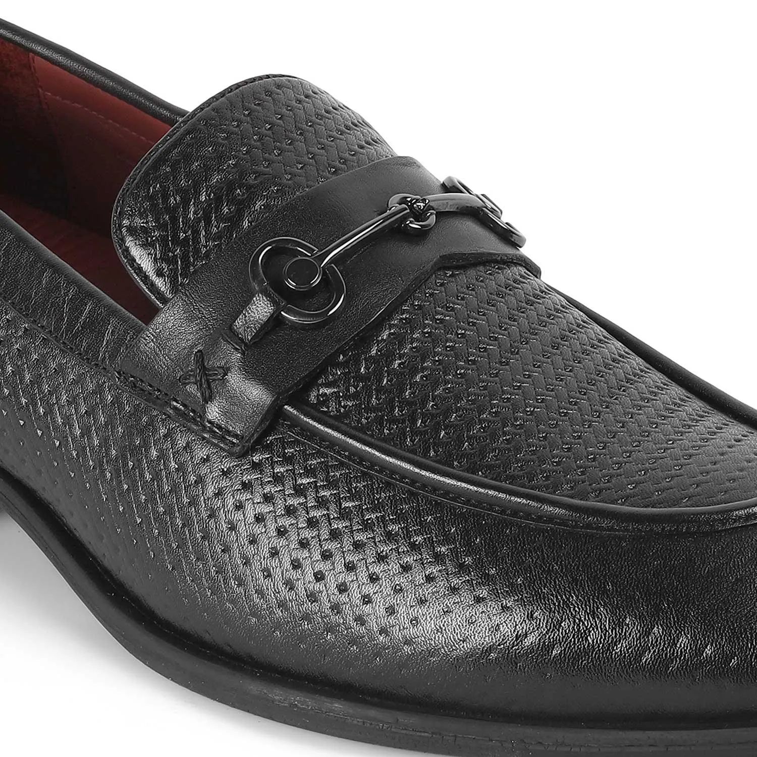 Tresmode Fetch Black Men's Textured Leather Loafers