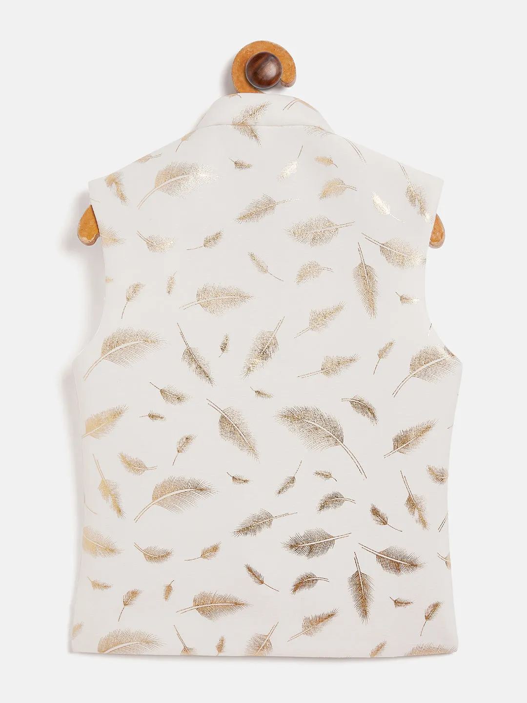 VASTRAMAY White And Gold Scuba Foil Print Nehru Jacket