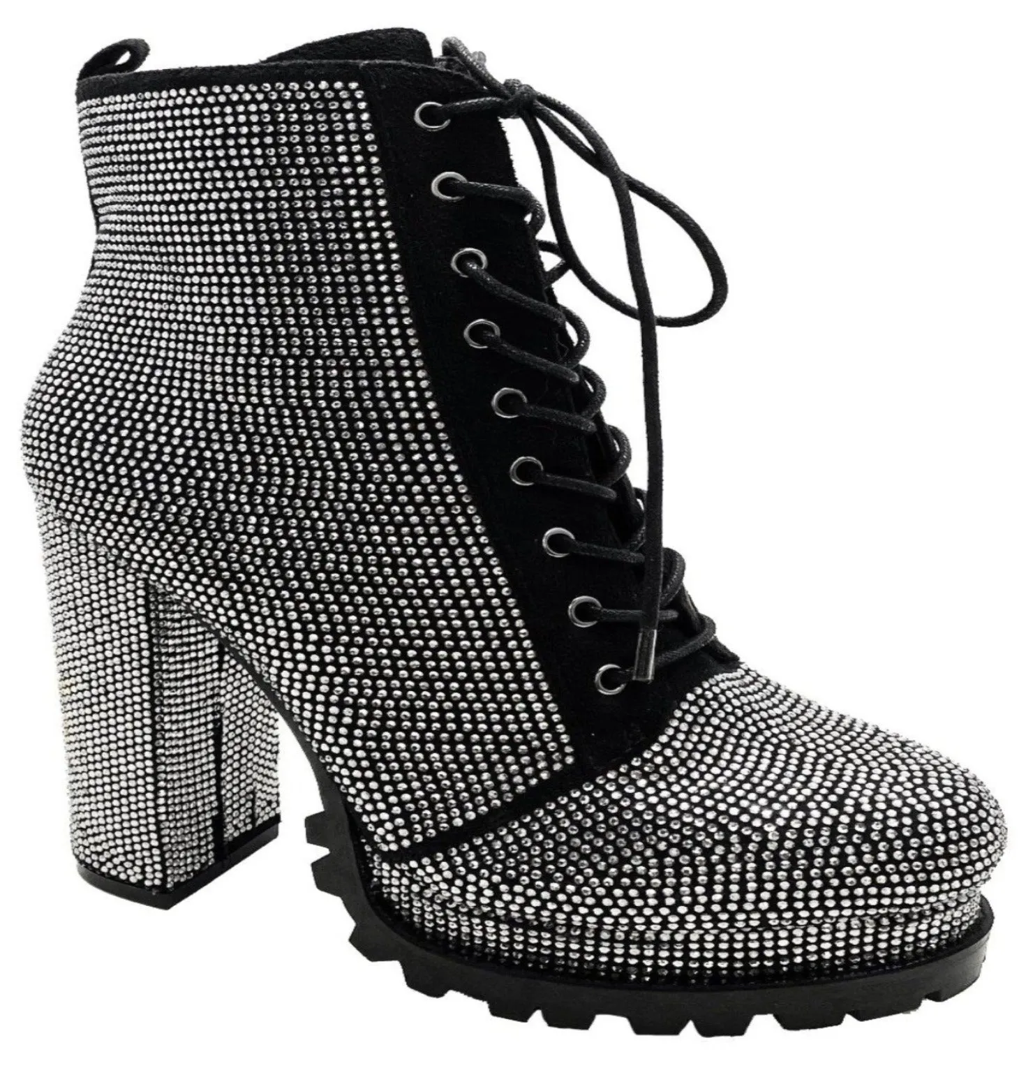 VIVIAN-15 RHINESTONE LUG SOLE BOOTIES