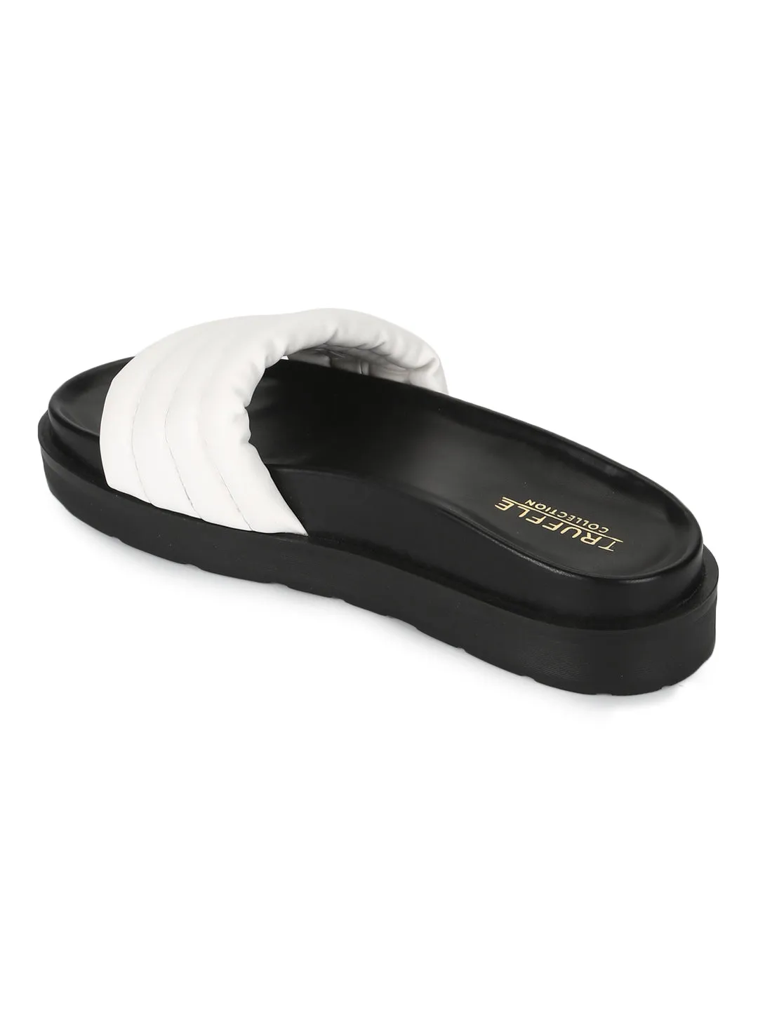 White PU Quilted Platform Slides