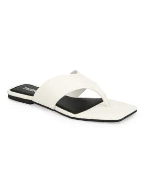 White PU Square Toe Flip Flop Slippers