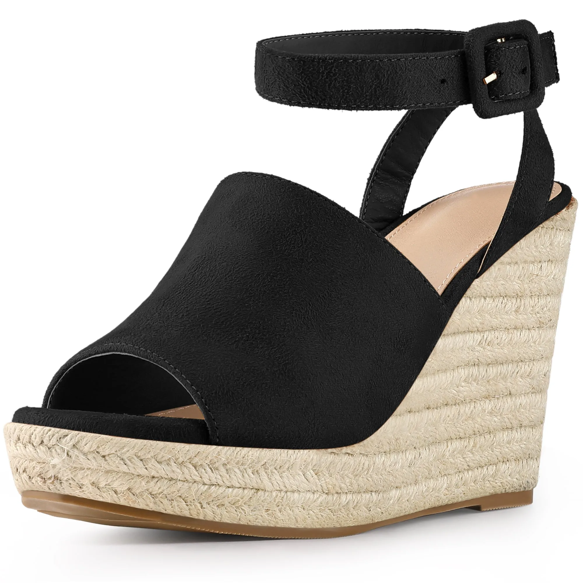 Women's Slingback Open Toe Buckle Espadrille Wedge Heel Sandals