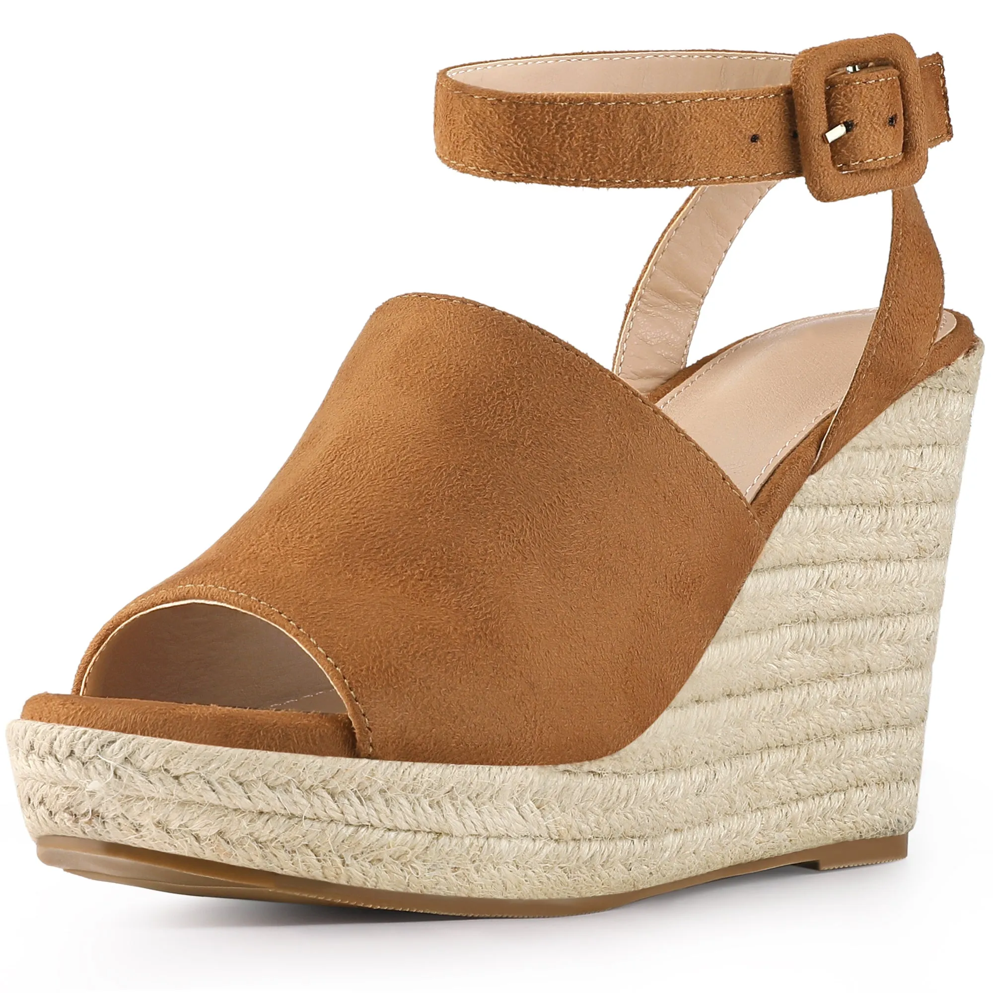 Women's Slingback Open Toe Buckle Espadrille Wedge Heel Sandals